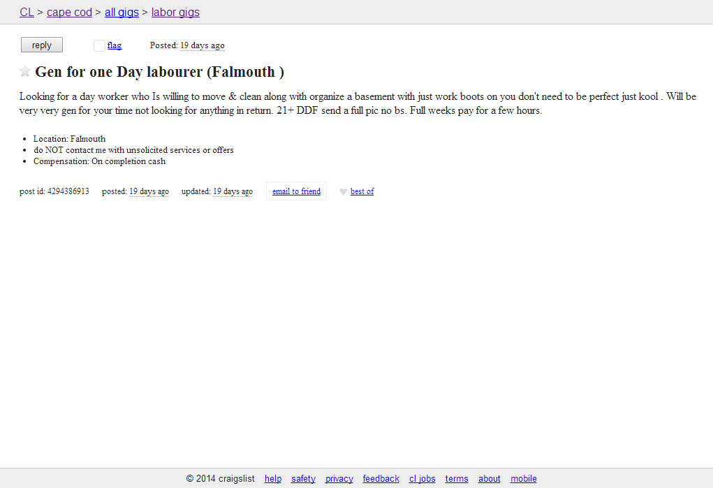 TBT - Cape Cod Craigslist Ad Of The Day - Clean My ...