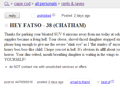 Cape Cod Craigslist Ad Of The Day - HEY FATSO - 38 ...