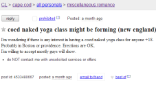 Cape Cod Craigslist Ad Of The Day - Coed Naked Yoga Class