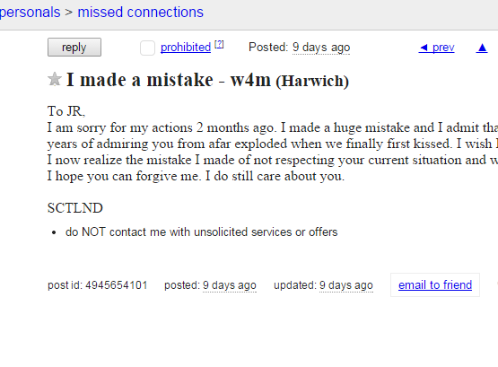 Cape Cod Missed Connection Craigslist Ad Of The Day - I ...