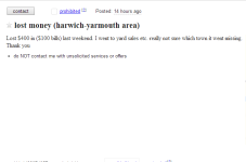 Cape Cod Craigslist Ad Of The Day - Lost Money