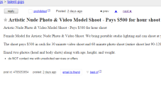 Cape Cod Craigslist Ad Of The Day - Nude Video Model $500 per hour